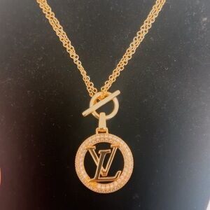 Gold Pendant Necklace with Crystal Accents